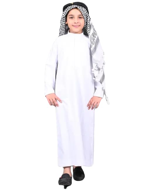 Traditional Boys White Thobe Arabic Dress for Kids