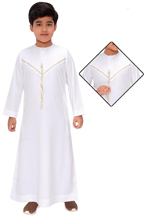 White Omani Thobe for Kids Full Sleeve Regular Fit