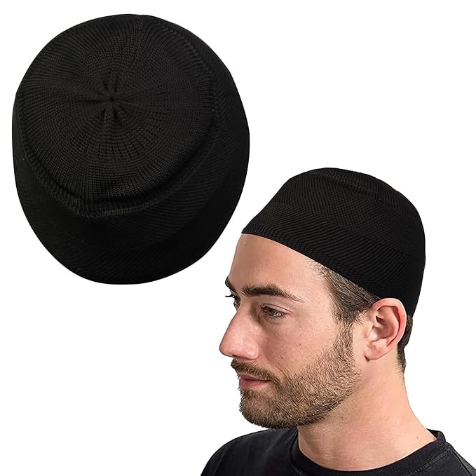 Islamic Cap for Men Shiny Black Color Fine Fabric Namaz Topi