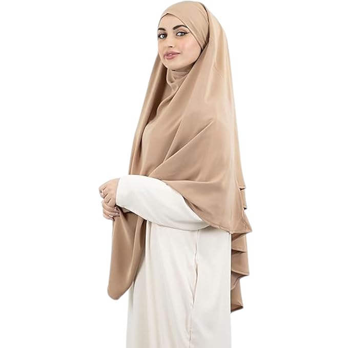 Beige Two-Layer Triangle Prayer Hijab in Firdaus Fabric – Ready-to-Wear Hijab cum Niqab for Women