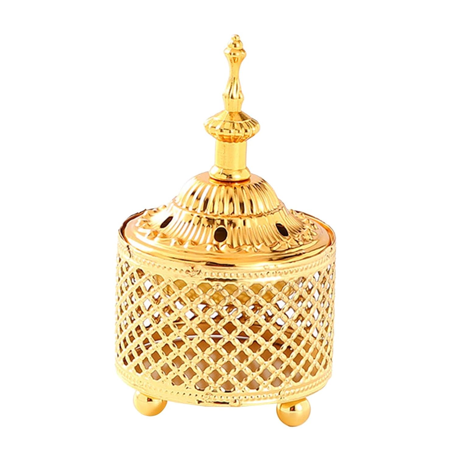 Islamic Charcoal Incense Burner Gold Metal Decorative Censer Candle Holder