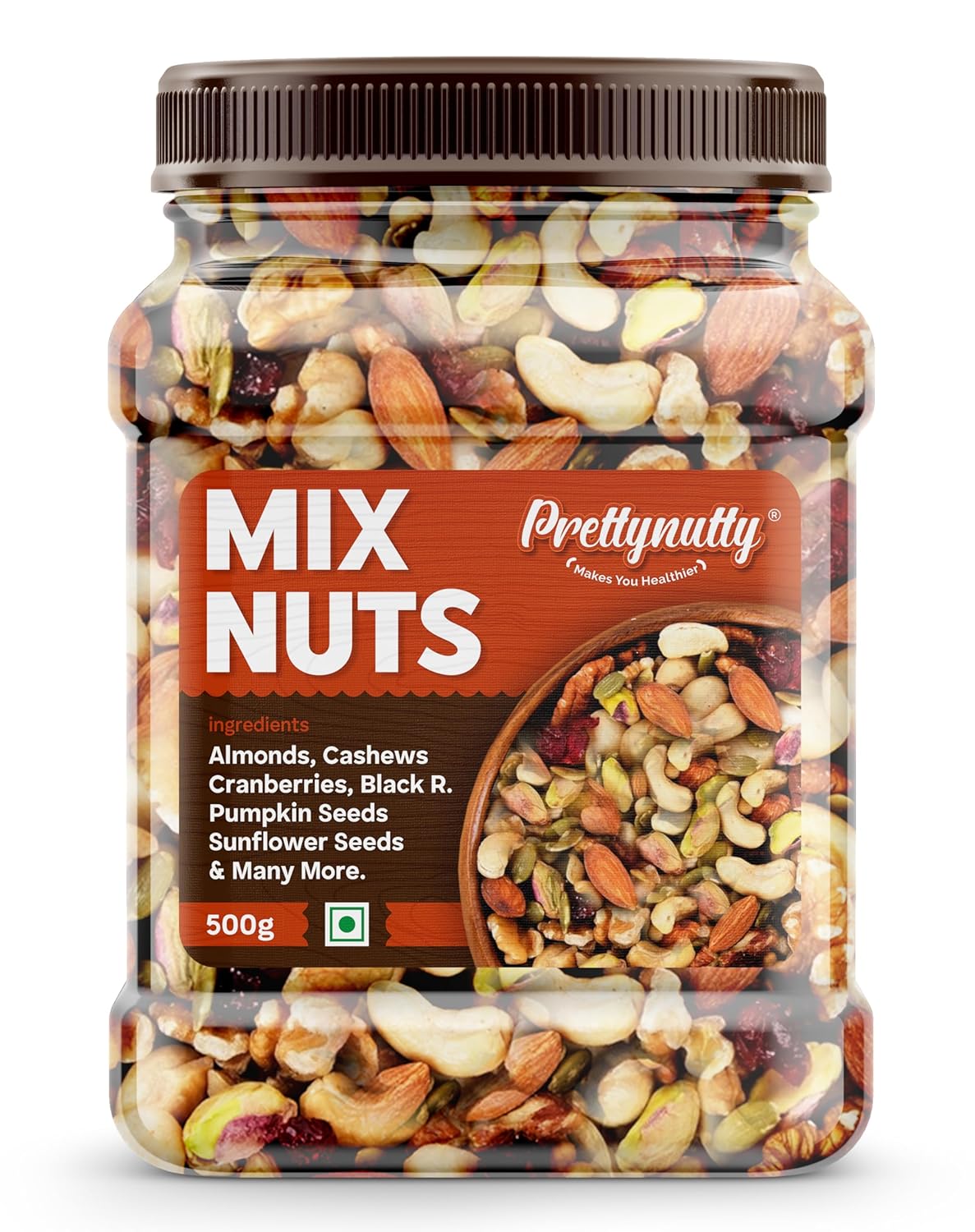 PrettyNutty Healthy Nutmix Jar with Almonds, Cashews, Seeds, Raisins, and Cranberries