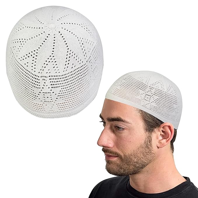 Islamic Muslim Cap for Men Cotton Handcrafted Stretchable Namaz Cap with Star Design