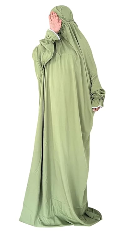 Breathable Islamic prayer dress for women in textured crepe fabric, full-length 80-inch khimar with 5XL width.
