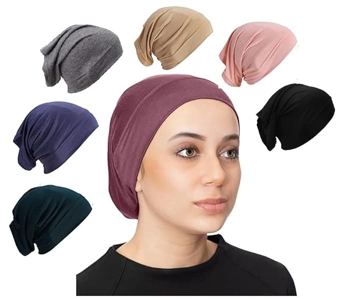 7-piece hijab cap head wrap set in solid colours for women and girls.