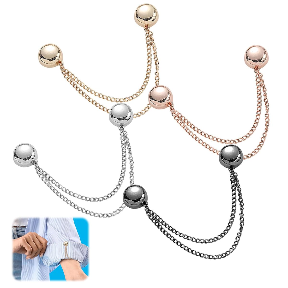 4Pcs Magnetic Clothing Clip, Metal Pinless Hijab Magnets Chain, Multi-Purpose Pant Buttons Clips for Shirts, Blazer, Trousers (4 Colors)