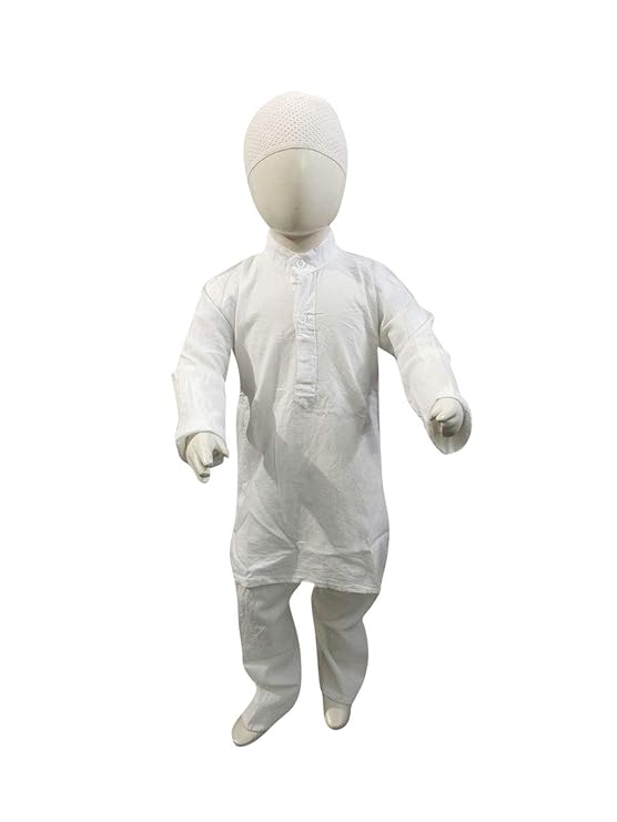 Boy White Kurta Pyjama & Cap for Boys and Adults