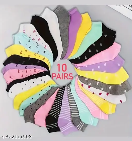 Combo of 10 ankle length socks for women and girls in assorted colors