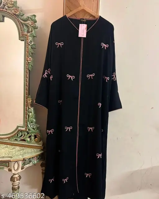 New trending front bow embroidery abaya for women in modest fashion.