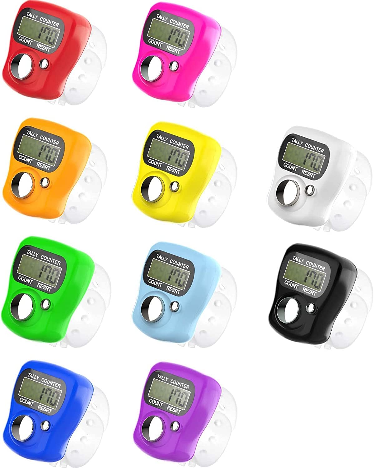 Aldo pack of 10 digital finger tally counters with LCD display for tasbeeh and lap counting