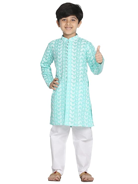 Boy's Cotton Printed Kurta Pyjama Set