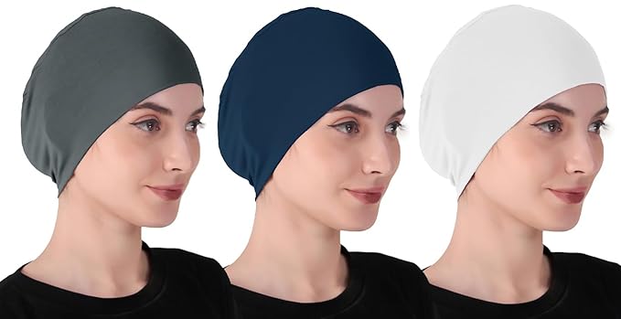 Women Silky Soft Bamboo Viscose Combo Sleep Cap for Hair Loss Chemo Unlimited Uses Pack of 3 (Multicolor)